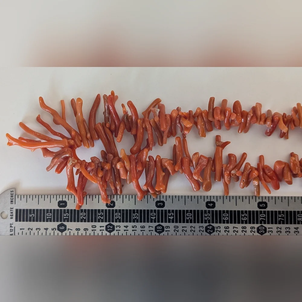 19" Antique 35.5mm Graduated Natural Orange Mediterranean Branch Coral Necklace - Picture 10 of 10